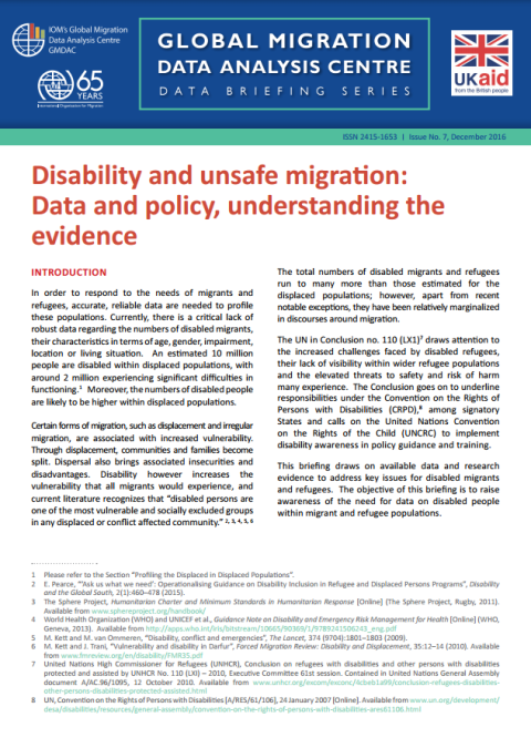 GMDAC Data Briefing – Disability and unsafe migration: Data and policy, understanding the evidence
